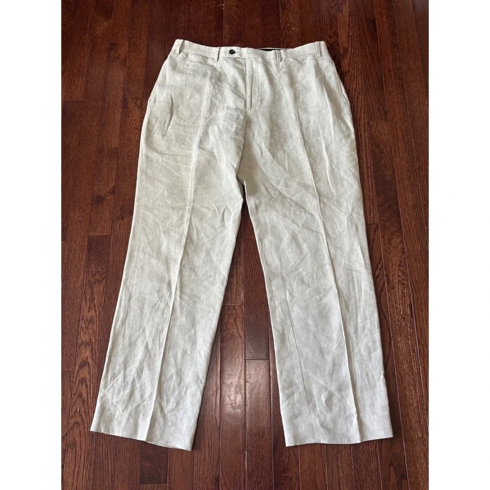 Billy Reid Mens 36 Linen Trousers Oatmeal Beige Straight Leg Made in Italy